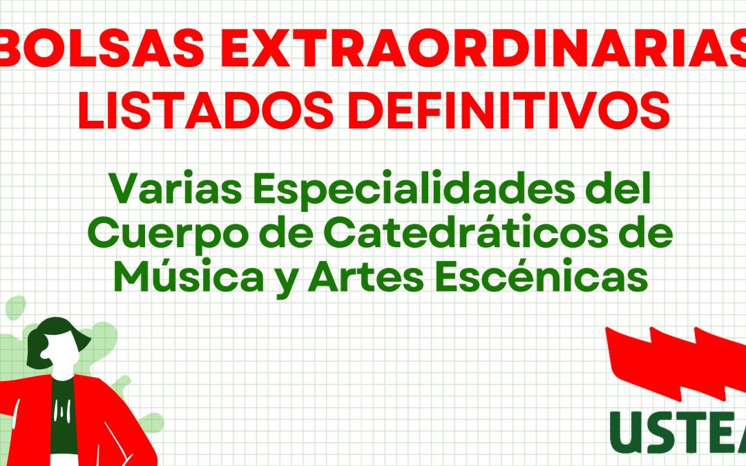Bolsas extraordinarias. Listados definitivos de varias especialidades del Cuerpo de Catedráticos de Música y Artes Escénicas.