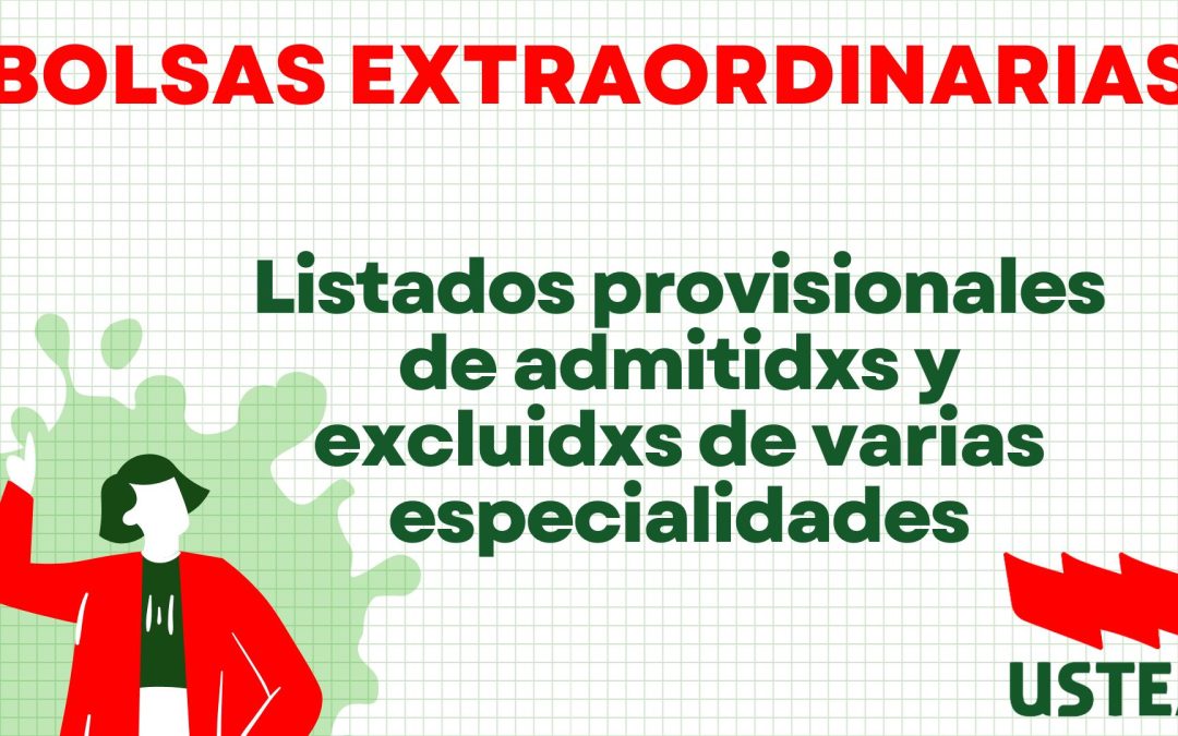 BOLSAS EXTRAORDINARIAS. Listados provisionales de admitidxs y excluidxs de varias especialidades.
