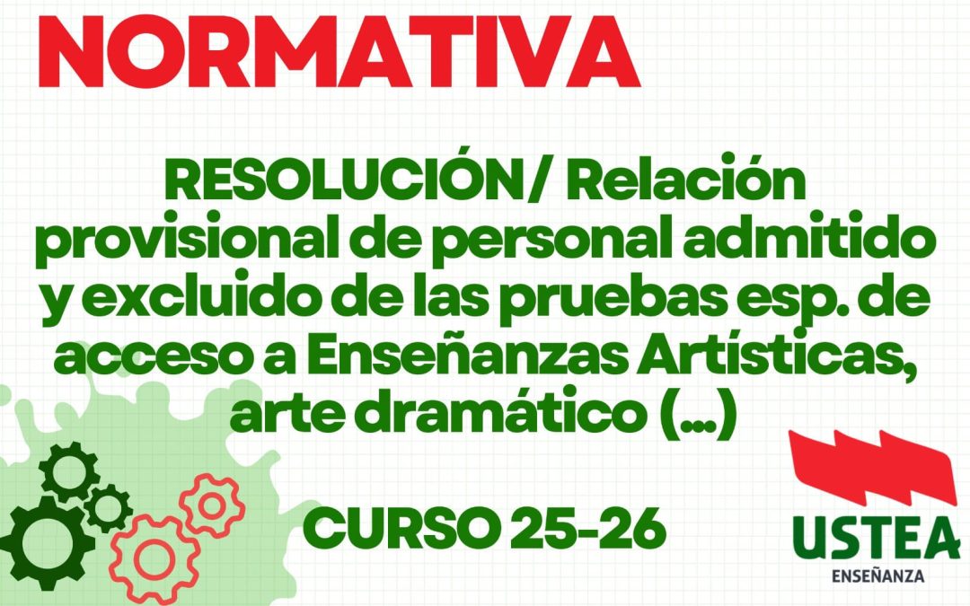 RESOLUCIÓN: Relación provisional de personal admitido y excluido de las pruebas específicas de acceso a Enseñanzas Artísticas (…)