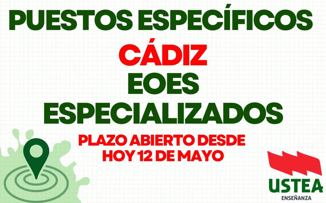 Cádiz. Puestos específicos. Plazo abierto para cobertura de puestos en EOEs especializados para curso 2025/26