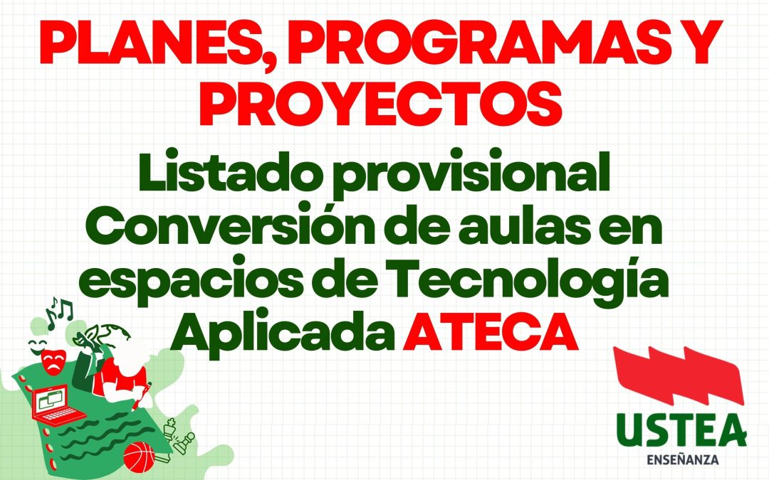 Planes y Proyectos. Listado provisional: CONVERSIÓN DE AULAS EN ESPACIOS DE TECNOLOGÍA APLICADA (ATECA)