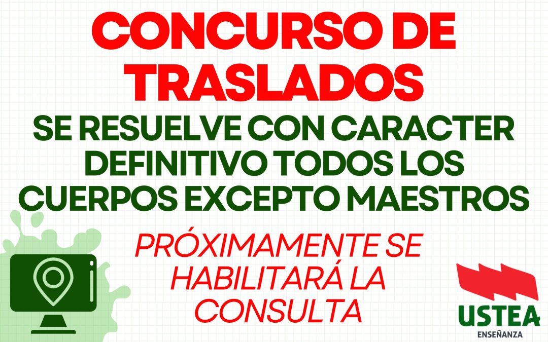 Concurso de traslados. Se resuelve con carácter definitivo el procedimiento: Secundaria, PTFP, EOI,… Próximamente se habilitará la consulta.