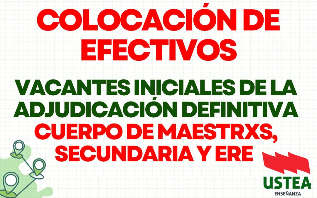 COLOCACIÓN DE EFECTIVOS. VACANTES INICIALES PARA LA ADJUDICACIÓN DEFINITIVA.