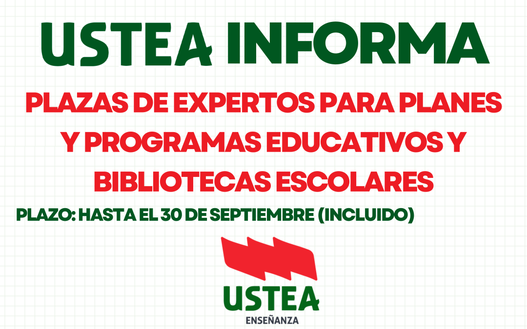 Convocatoria de plazas de expertos para Planes y Programas Educativos y Bibliotecas Escolares