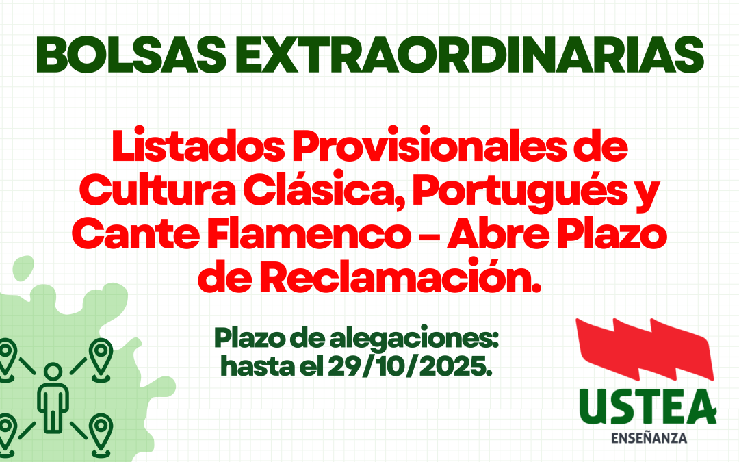 RESOLUCIÓN: Listados Provisionales Bolsas Extraordinarias (Cultura Clásica, Portugués y Cante)