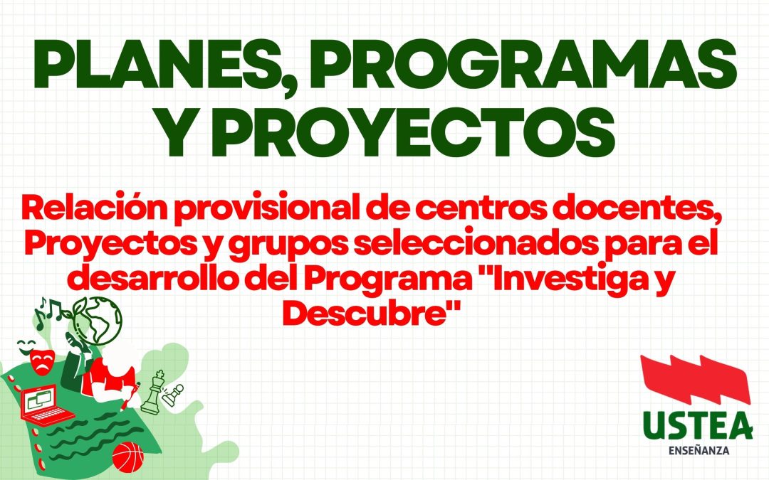PROGRAMA Investiga y descubre: Relación provisional de centros docentes.