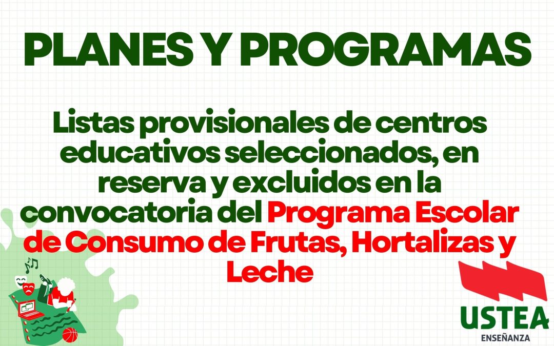 PROGRAMA: Listas provisionales de centros educativos seleccionados, en reserva y excluidos en la convocatoria del Programa Escolar de Consumo de…