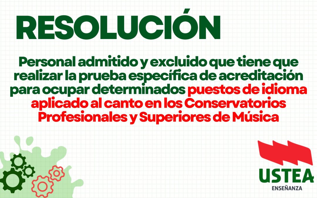 RESOLUCIÓN: Puestos de idioma aplicado al canto en los Conservatorios Profesionales y Superiores de Música