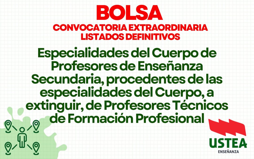 BOLSA EXTRAORDINARIA: Especialidades del Cuerpo de Profesores de Secundaria, procedentes del Cuerpo a extinguir de Profesores Técnicos de FP