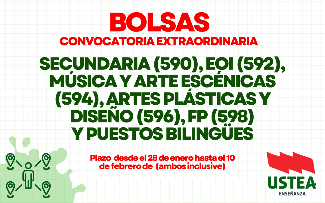 BOLSA EXTRAORDINARIA: SECUNDARIA (590), EOI (592), MÚSICA Y ARTE ESCÉNICAS (594), ARTES PLÁSTICAS Y DISEÑO (596), FP (598)