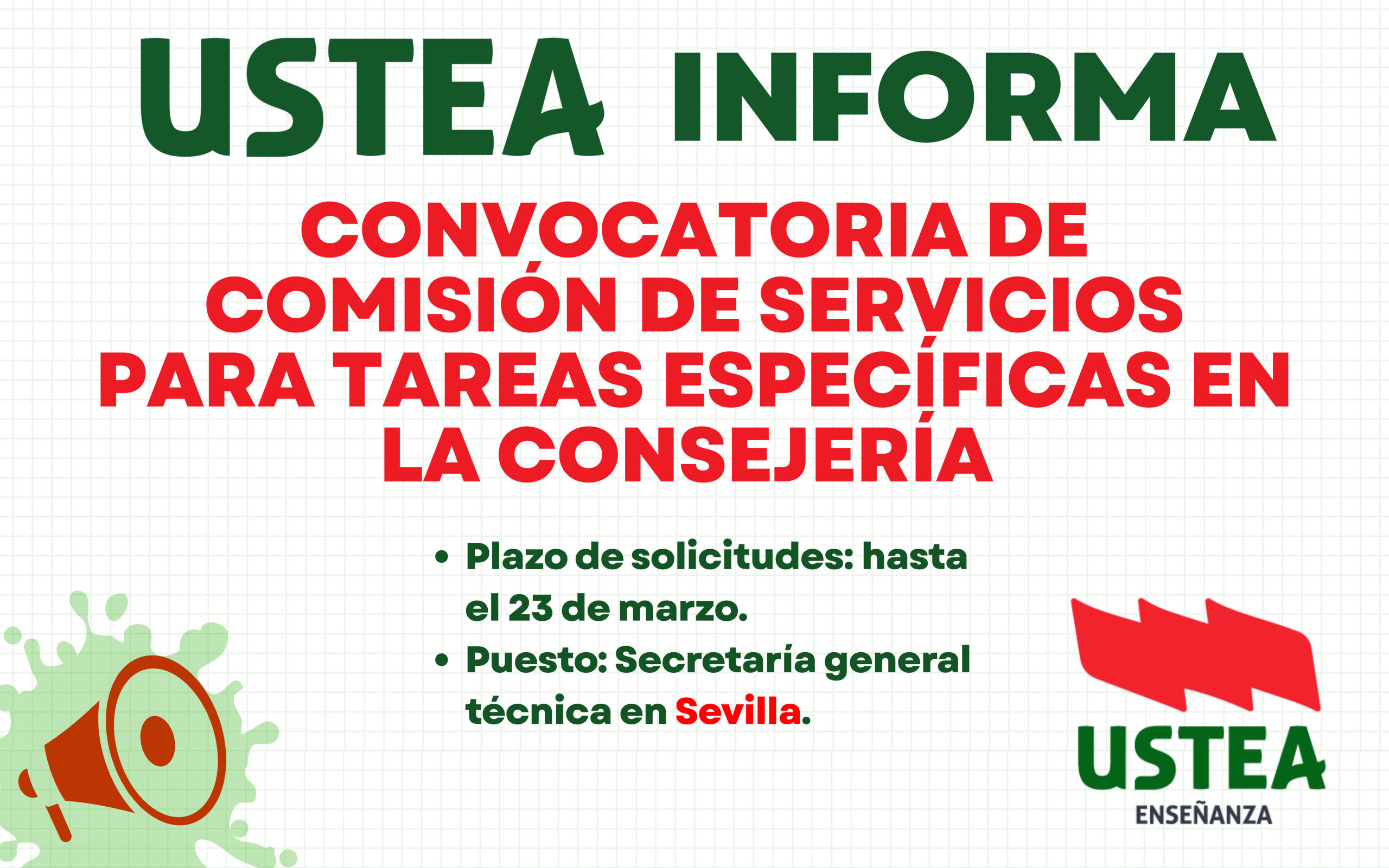 CONVOCATORIA DE COMISIÓN DE SERVICIOS PARA TAREAS ESPECÍFICAS EN LA CONSEJERÍA (MARZO 2026)