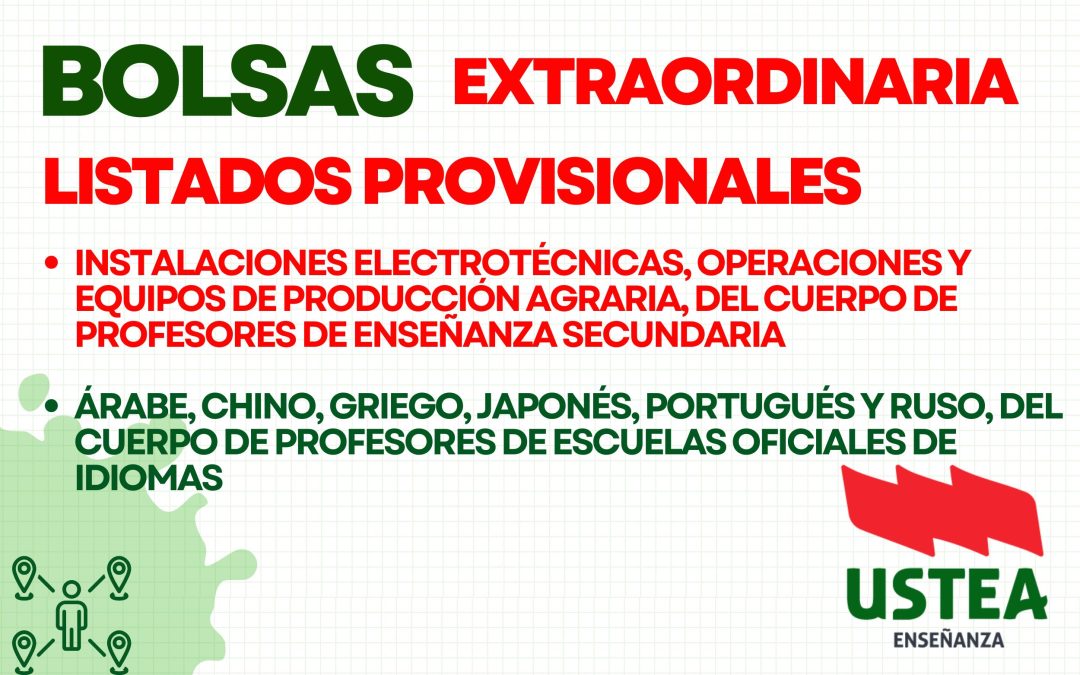 BOLSAS EXTRAORDINARIAS: Listados provisionales; Instalaciones electrotécnicas, Operaciones y equipos de producción agraria (Secundaria) y Árabe, Chino, Griego, Japonés, Portugués y&hellip;