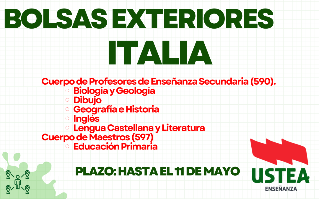 BOLSAS EXTERIOR: CONVOCATORIA EXTRAORDINARIA PARA INTERINIDADES EN ITALIA (590 y 597)
