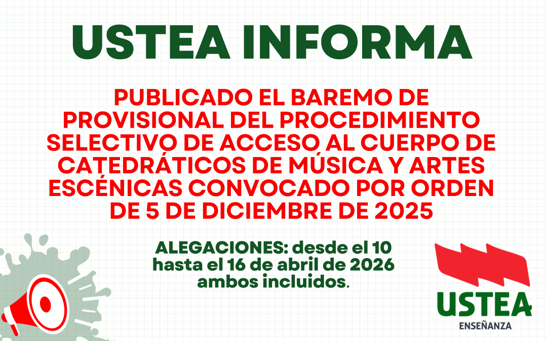 PUBLICADO EL BAREMO PROVISIONAL: ACCESO AL CUERPO DE CATEDRÁTICOS DE MÚSICA Y ARTES ESCÉNICAS.