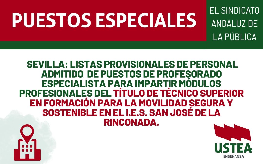 SEVILLA: PUESTOS ESPECIALISTAS, Técnico Sup. en Formación para la Movilidad Segura y Sostenible