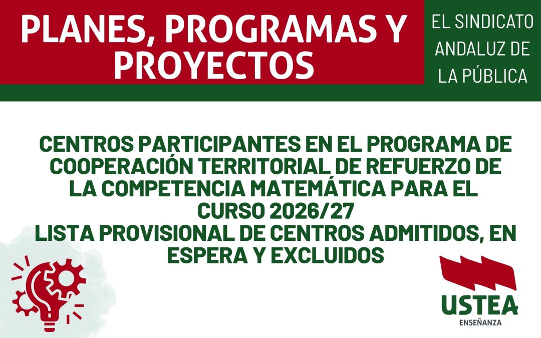Centros participantes en el Programa de Cooperación Territorial de Refuerzo de la Competencia Matemática para el curso 2026/27