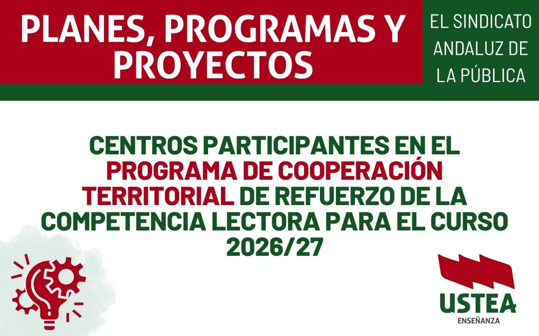 Centros participantes en el Programa de Cooperación Territorial de Refuerzo de la Competencia Lectora para el curso 2026/27: Lista Provisional