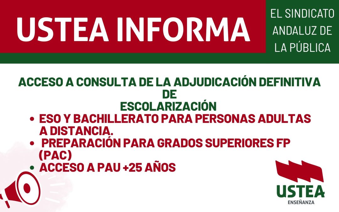 Adjudicación definitiva: ESO, Bachillerato (para personas adultas), preparación para Grados Superiores FP (PAC) y acceso a PAU +25 años