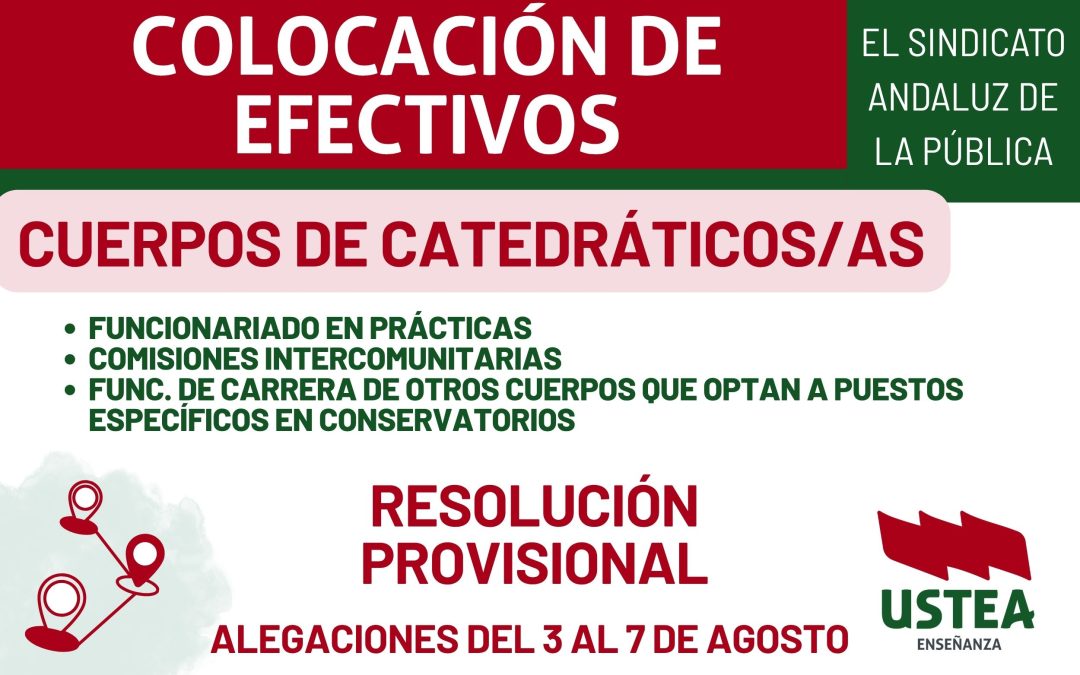 COLOCACIÓN DE EFECTIVOS PROVISIONAL: CATEDRÁTICOS/AS: Funcionariado en prácticas y Comisiones de servicios Intercomunitarias