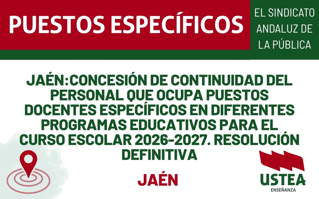 JAÉN: Concesión de continuidades de puestos docentes específicos en diferentes programas.