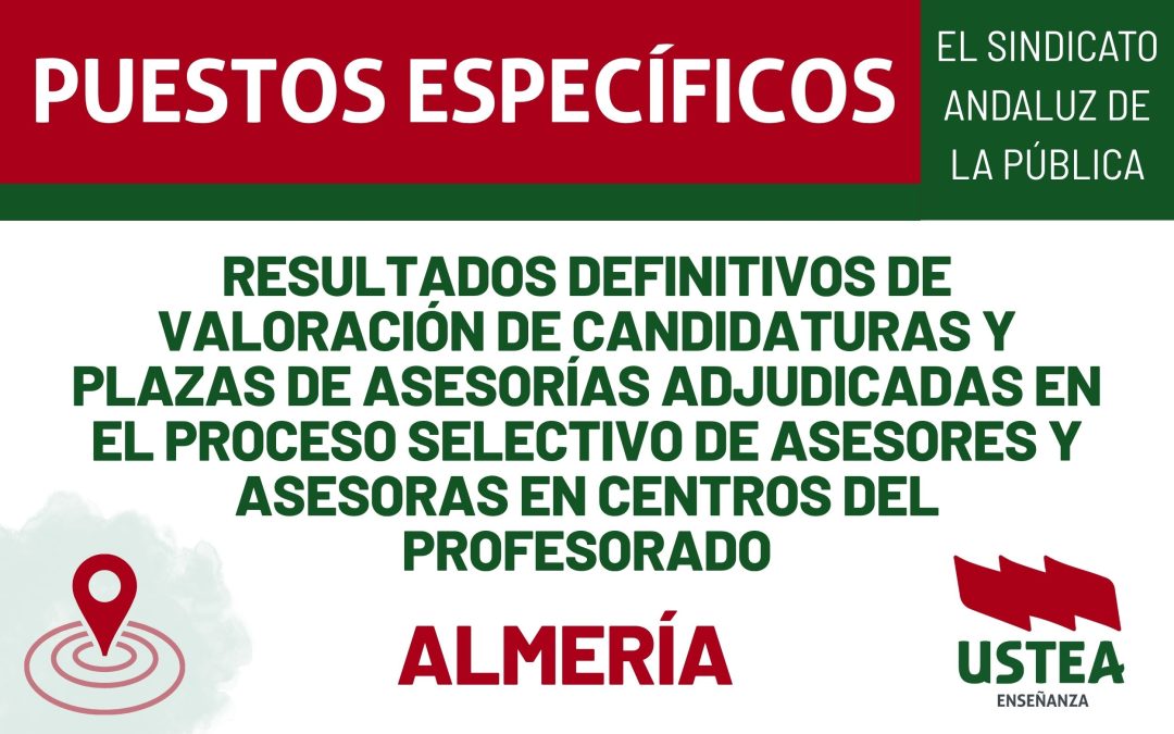 ALMERÍA: RESULTADOS DEFINITIVOS DE VALORACIÓN Y PLAZAS DE ASESORÍAS CEP