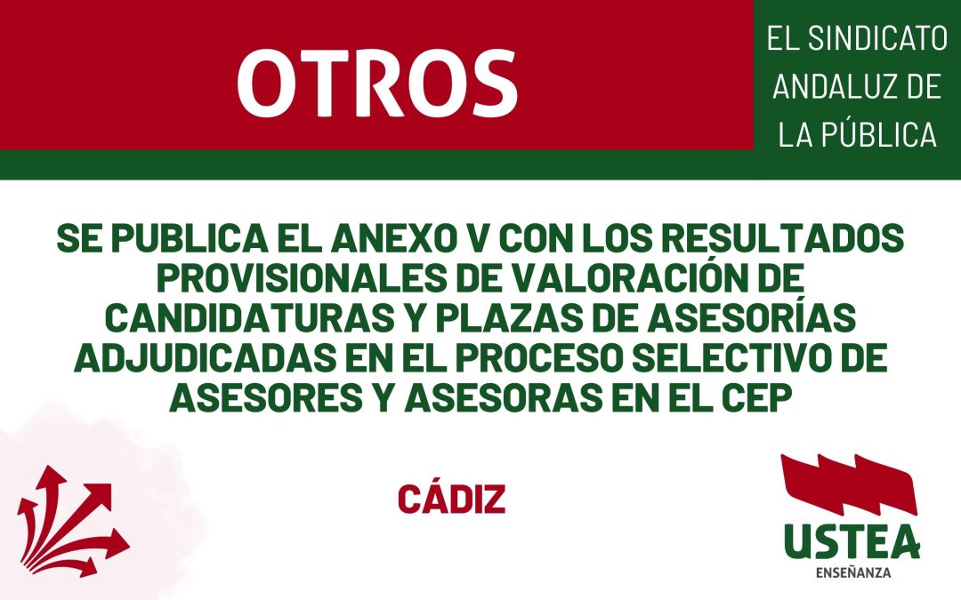 Se publica el Anexo V con los resultados provisionales de valoración de candidaturas y plazas de asesorías adjudicadas en el&hellip;