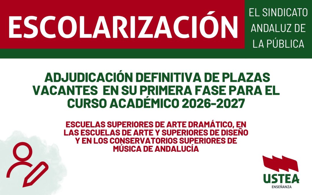 RESOLUCIÓN. Adjudicación definitiva de plazas vacantes en su primera fase para el curso académico 2026-2027.
