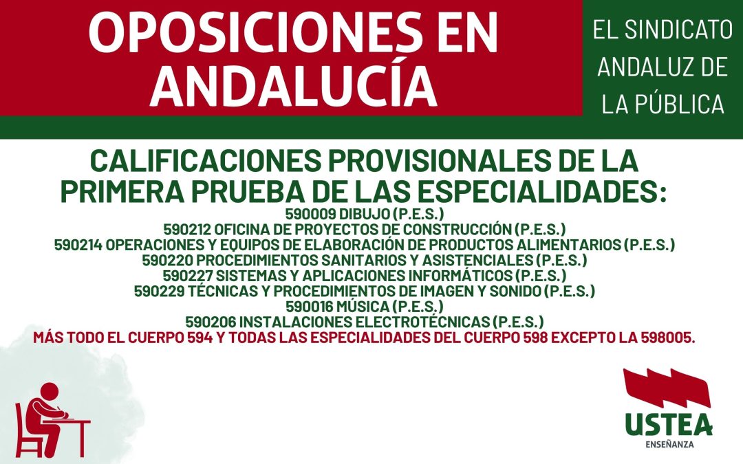 OPOSICIONES. CALIFICACIONES PROVISIONALES DE LA PRIMERA PRUEBA DE LAS ESPECIALIDADES