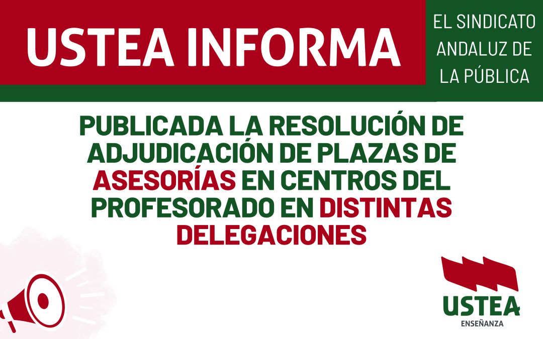 Publicada la resolución de adjudicación de plazas de Asesorías en Centros del Profesorado en distintas Delegaciones