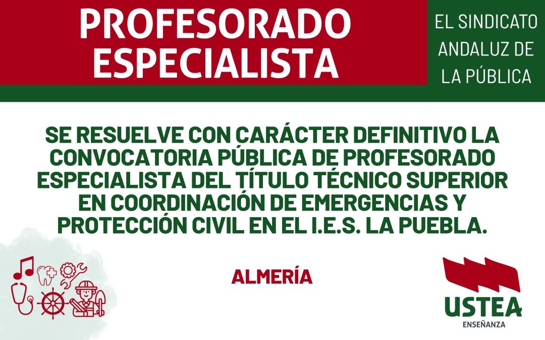 PROFESORADO ESPECIALISTA. Se resuelve con carácter definitivo la convocatoria pública de profesorado especialista del título Técnico Superior en Coordinación de&hellip;