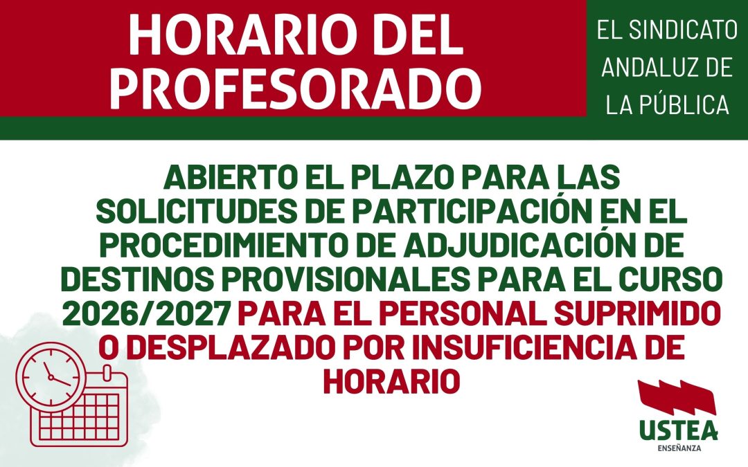 PERSONAL SUPRIMIDO O DESPLAZADO. Abierto el plazo para la cumplimentación de la solicitud de participación en el procedimiento de adjudicación&hellip;