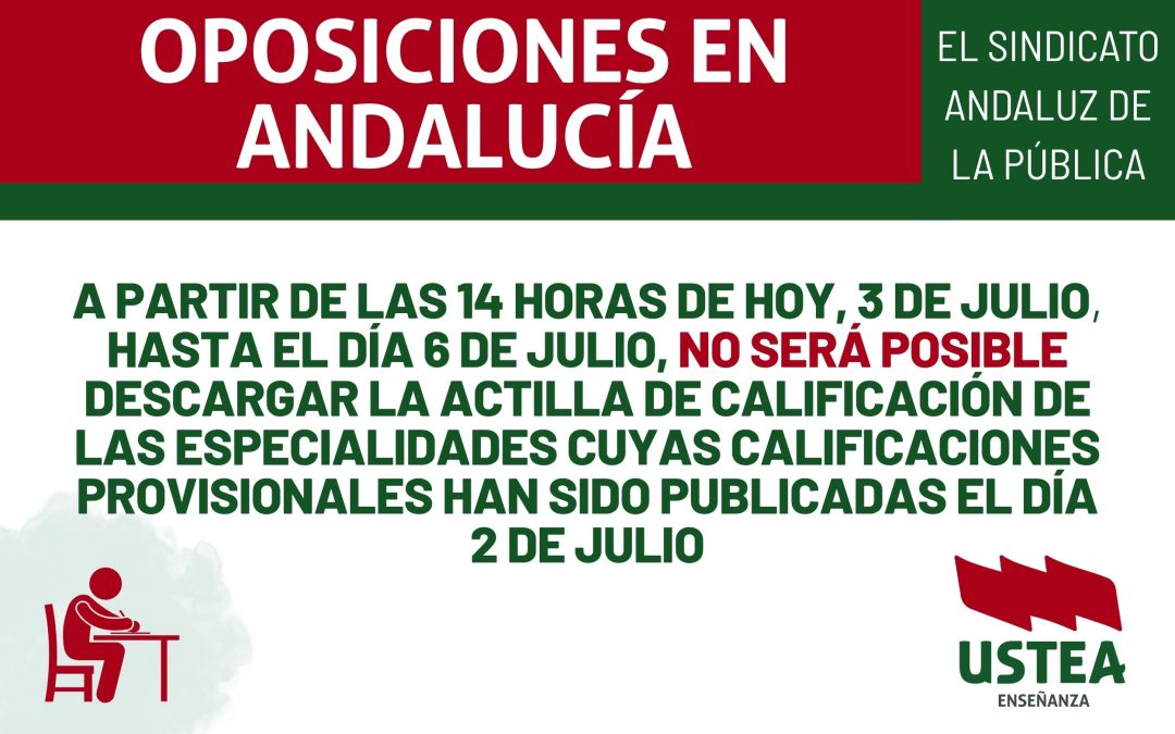 OPOSICIONES. A partir de las 14 horas de hoy, 3 de julio, hasta el día 6 de julio, no será&hellip;