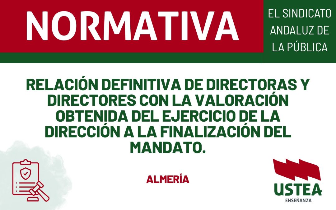 NORMATIVA. Relación definitiva de directoras y directores con la valoración obtenida del ejercicio de la dirección a la finalización del&hellip;