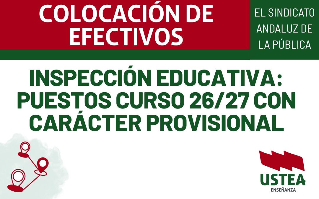 INSPECCIÓN EDUCATIVA: Puestos curso 26/27 con carácter provisional