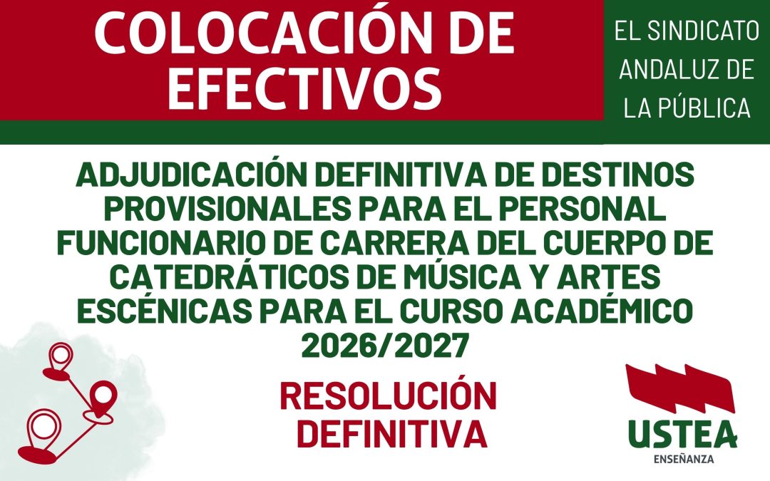 COLOCACIÓN DE EFECTIVOS DEFINITIVA: CATEDRÁTICOS/AS MÚSICA Y ARTES ESCÉNICAS. Curso 26-27