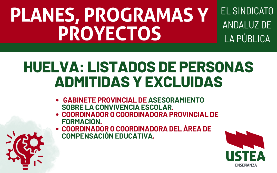 HUELVA: Listado de personas admitidas y excluidas para cubrir distintos puestos.