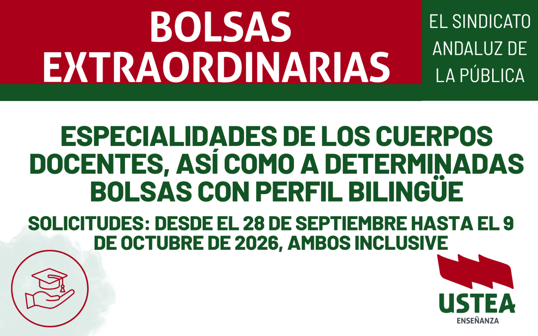 BOLSAS EXTRAORDINARIAS de determinadas especialidades de los cuerpos docentes, así como a determinadas bolsas con perfil bilingüe