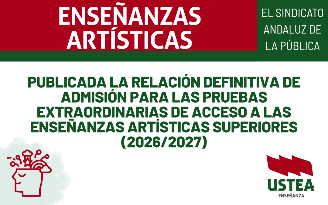 Publicada la relación definitiva de admisión para las pruebas extraordinarias de acceso a las Enseñanzas Artísticas Superiores (2026/2027)