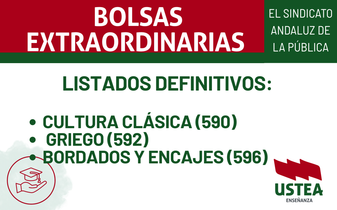 BOLSAS EXTRAORDINARIAS: Listados definitivos: Cultura Clásica (590) Griego (592) y Bordados y Encajes (596)