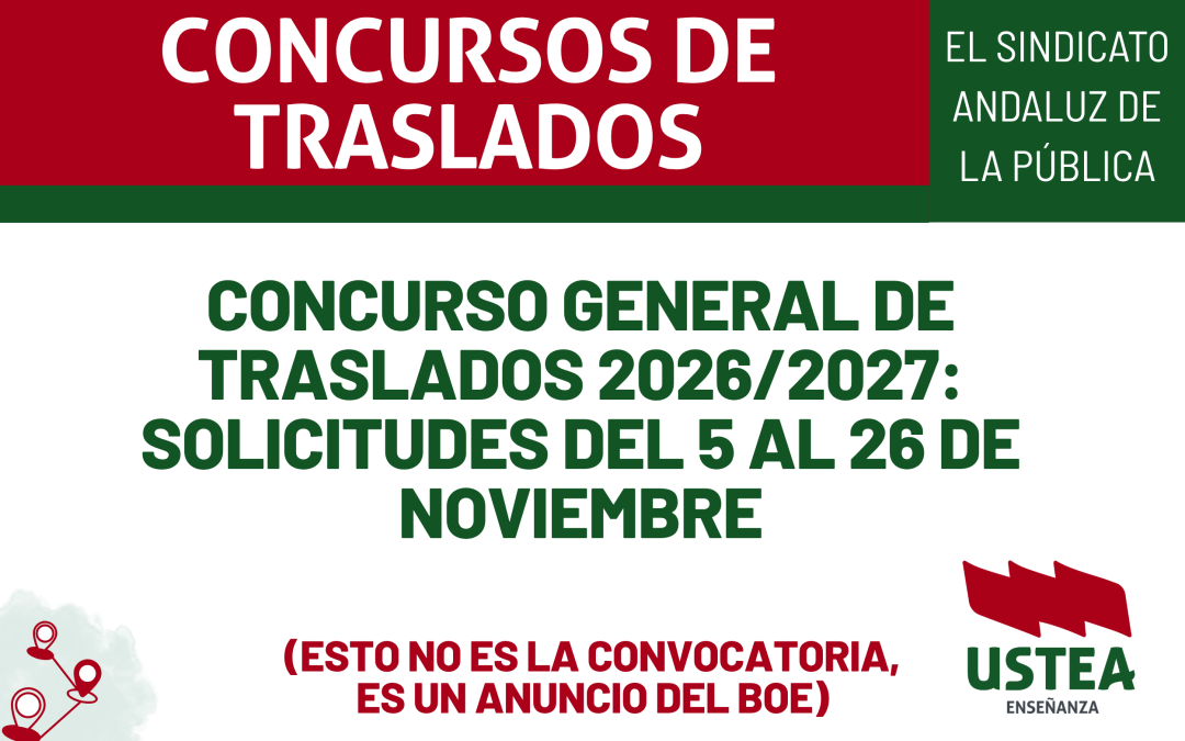 Concurso General de Traslados 2026/2027: solicitudes del 5 al 26 de noviembre