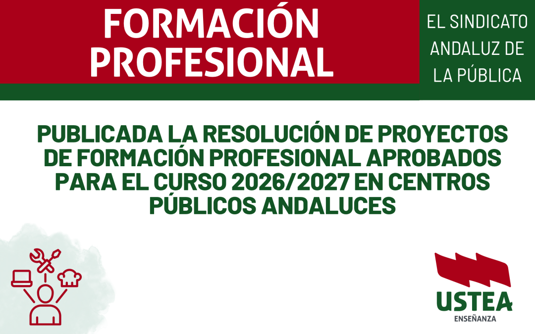 Publicada la resolución de proyectos de Formación Profesional aprobados para el curso 2026/2027 en centros públicos andaluces